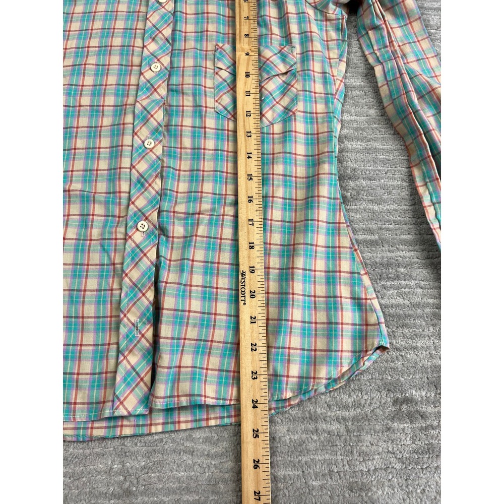 Tem Tex Western Shirt Womens M Multi Color Plaid Puff Sleeve Button Up Vintage - Picture 6 of 14